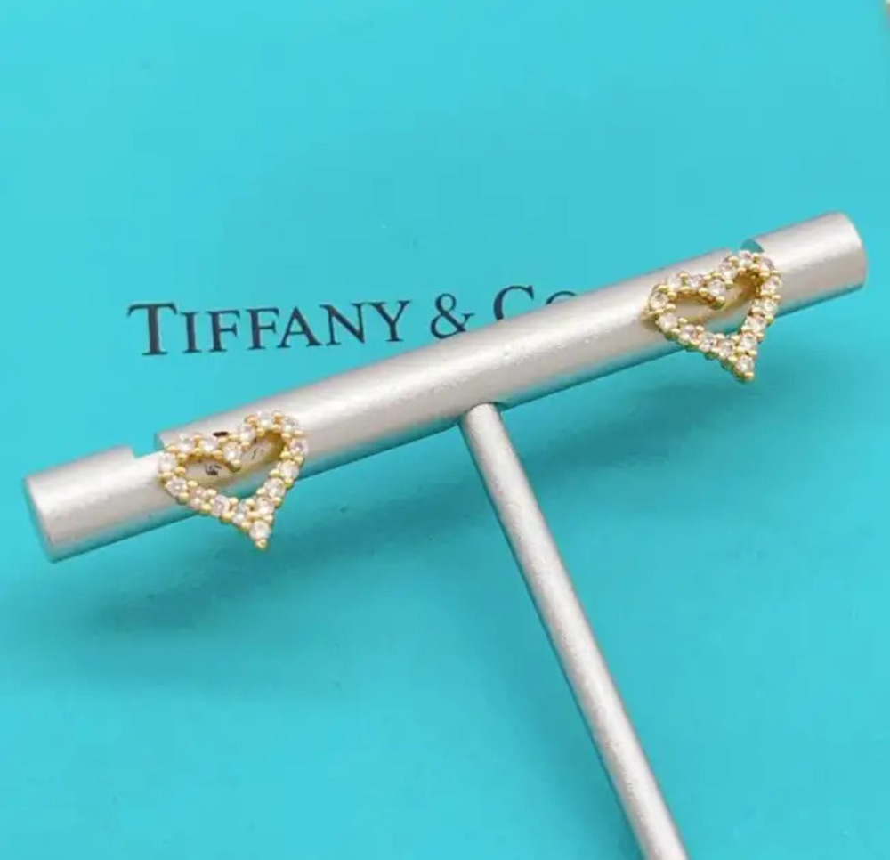 Tiffany & Co. Gold Diamond-Studded Openwork Heart Earrings